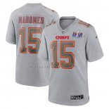 Camiseta NFL Game Kansas City Chiefs Patrick Mahomes Super Bowl LVIII Patch Atmosphere Fashion Gris