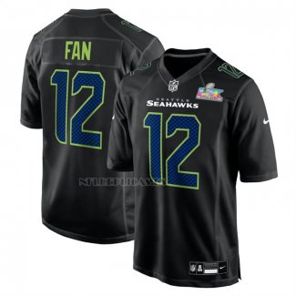 Camiseta NFL Game Seattle Seahawks 12s Super Bowl LX Patch Negro