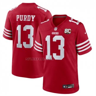 Camiseta NFL Game San Francisco 49ers Brock Purdy 80 Aniversario Rojo
