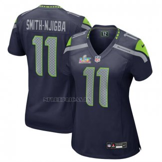 Camiseta NFL Game Mujer Seattle Seahawks Jaxon Smith Njigba Super Bowl LX Patch Azul