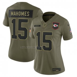Camiseta NFL Limited Mujer Kansas City Chiefs Patrick Mahomes 2025 Salute To Service Verde