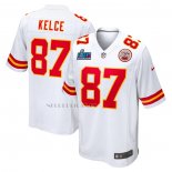 Camiseta NFL Game Kansas City Chiefs Travis Kelce Super Bowl LVII Patch Segunda Blanco