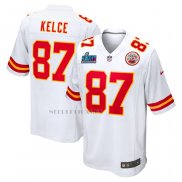 Camiseta NFL Game Kansas City Chiefs Travis Kelce Super Bowl LVII Patch Segunda Blanco