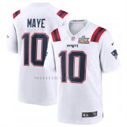 Camiseta NFL Game New England Patriots Drake Maye Super Bowl LX Patch Blanco