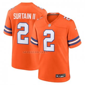 Camiseta NFL Game Denver Broncos Patrick Surtain II Mile High Collection 1977 Throwback Naranja