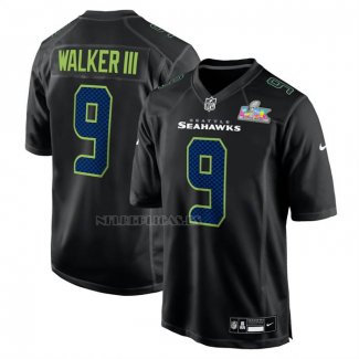 Camiseta NFL Game Seattle Seahawks Kenneth Walker III Super Bowl LX Patch Negro