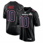 Camiseta NFL Game New England Patriots Drake Maye Super Bowl LX Patch Negro