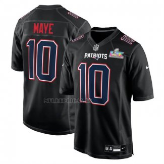 Camiseta NFL Game New England Patriots Drake Maye Super Bowl LX Patch Negro