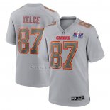 Camiseta NFL Game Kansas City Chiefs Travis Kelce Super Bowl LVIII Patch Atmosphere Fashion Gris