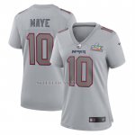 Camiseta NFL Game Mujer New England Patriots Drake Maye Super Bowl LX Patch Gris