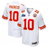 Camiseta NFL Game Kansas City Chiefs Isiah Pacheco Super Bowl LVII Patch Segunda Blanco